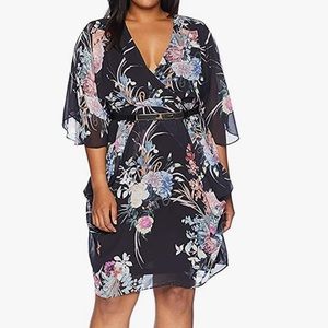 City Chic Black Flourish Wrap Dress XXL/24